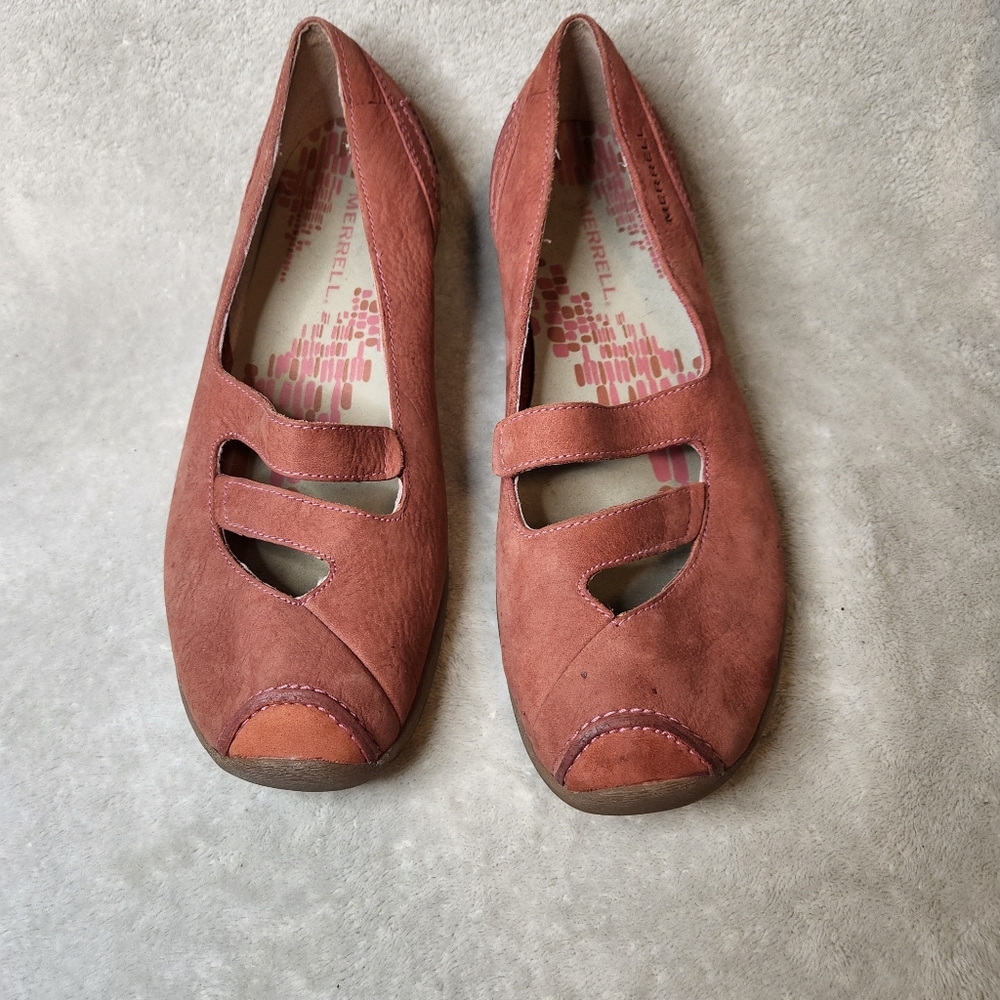 Merrell Gabriella Porcelain Rose Womens Red Wedge Heel Slip On Loafer Sz 8.5 EUC